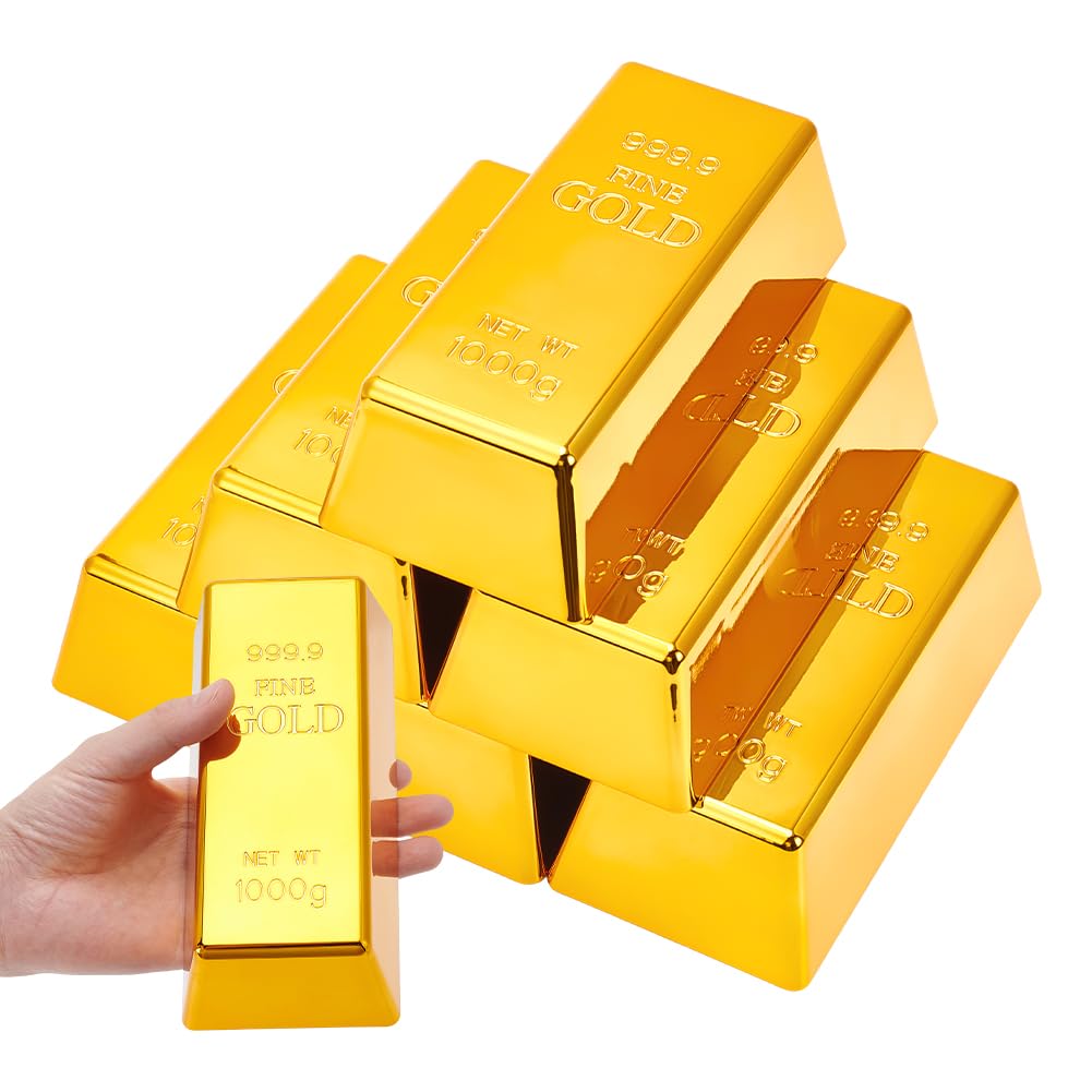 UNICRAFTALE 6pcs Fake Gold Bars Golden ABS Imitation Money Bricks Replica Brick Bullion Fake Gold Bar for Stage Decoration Costume Supplies Paper Weight Door Stop 166x76x46.5mm
