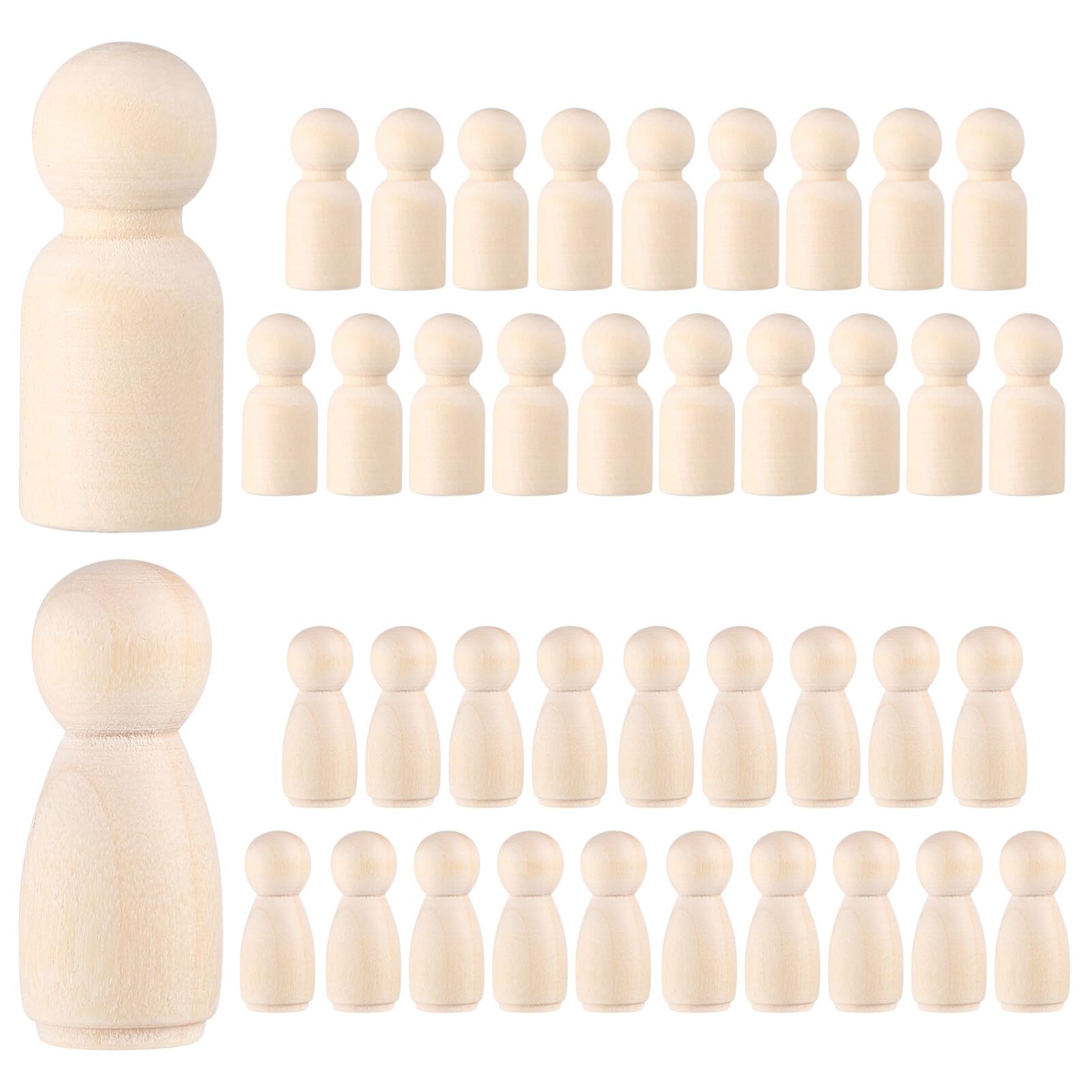 NUOBESTY 40pcs Wood Peg Dolls Unfinished Natural Wooden Peg Dolls Blank Family Figures Wooden Peg Figures for Art DIY Craft
