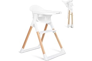 Munchkin Float Baby High Chair for Babies and Toddlers, Foldable for Easy Storage, White with Wooden Legs