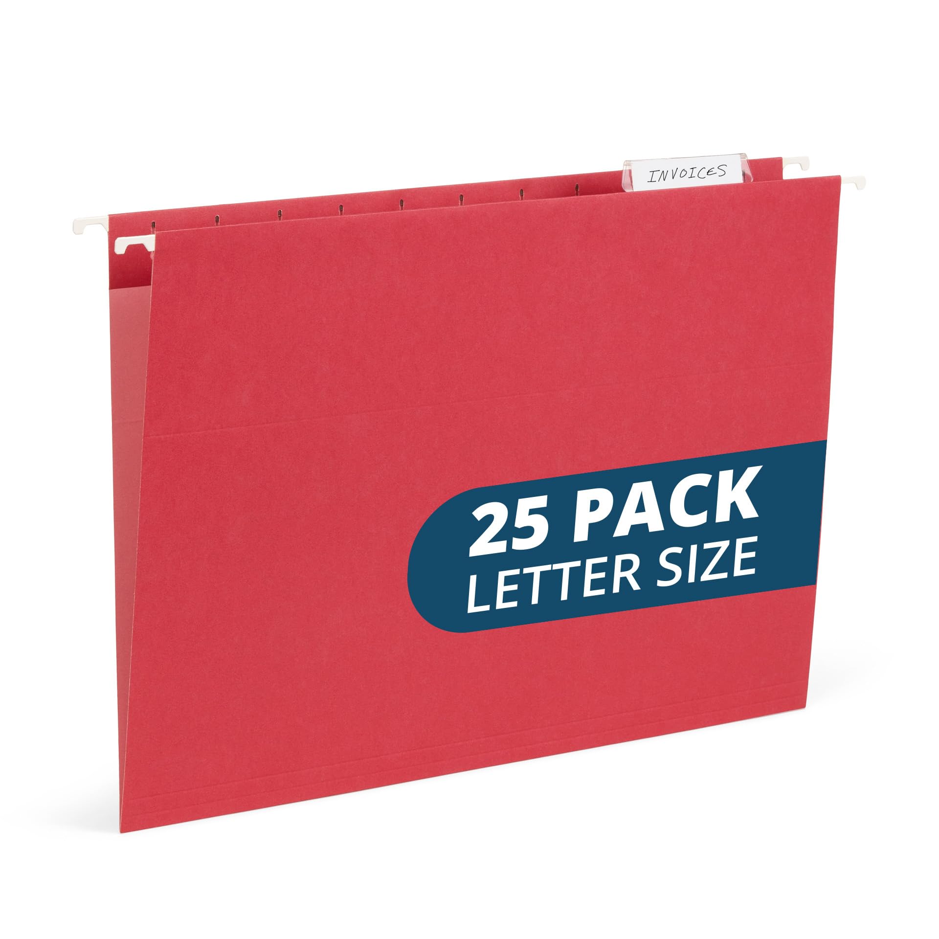 Photo 1 of 25 Blue Summit Supplies Red Hanging File Folders Letter Size – Durable 11pt Paper, Plastic Tabs and Inserts Included, Fits Standard Filing Cabinets and Desktop Organizers