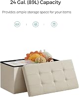 SONGMICS MAZIE Storage Ottoman Bench 76 cm Cream White Folding Foot Rest view 4