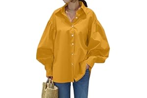 Women's Casual Lantern Sleeve Lapel Shirt Summer Button Down Shirts Lantern Long Sleeve Blouse Tops Fall