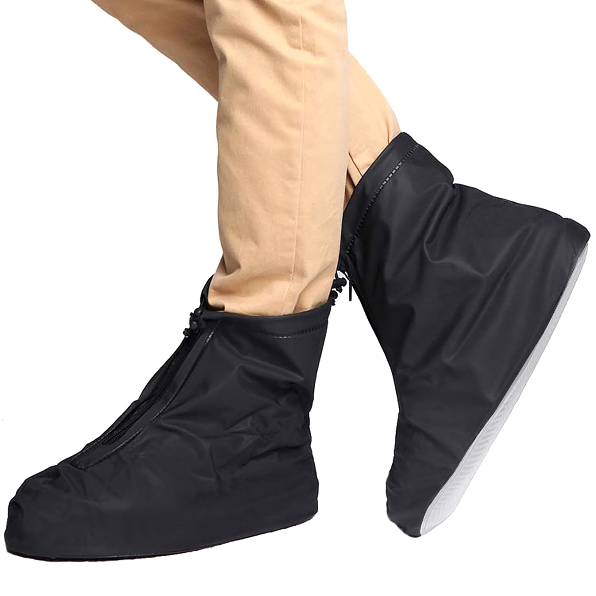 Photo 1 of JEVRKAPZ Rain Boots Shoe Covers Waterproof for Men Women Shoe Protectors with Zipper Not-Slip Reusable Overshoes Galoshes for Hiking Climbing Camping Cycling Rainy Day (Black, XXL)