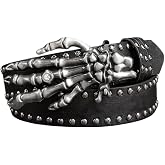 RSGMU Mens Belt Leather Skull Buckle Belt Waist Band Jeans Decorative Punk Belt Black Studded Belts for Men Y2k Skull Belts