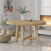LUMISOL 42in-58in Extendable Round Dining Table for 4-6, Farmhouse Oval Kitchen Table with Removable Leaf, Solid Wood Dinner Tables for Kitchen, Dining Room, Natural