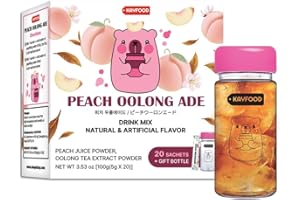 KAYFOOD Premium Oolong Tea & Peach Juice Powdered Mix 20 Stick Packs (3.53oz) with Reusable Bottle, Zero Sugar Oolong Wulong Blended Iced Hot Tea Ade, Healthy Support Drink Mix