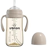 UBMOM No-spill, Backflow prevention Sippy Cup with Straw, PPSU Learner Cup with Handle for Baby and Toddlers, BPA free, 9.47oz (Chocolate)