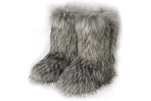 ZOSCGJMY Faux Fur Boots for Women Fuzzy Fluffy Furry Round Toe Suede Winter Snow Boots Flat Shoes