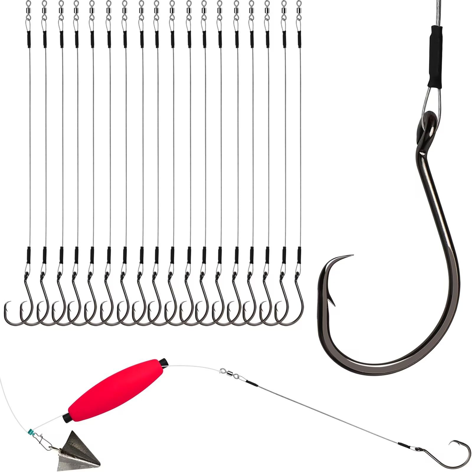 Dovesun 20PCS Fishing Hooks Set Circle Hooks for Catfish Hooks Catfish Rigs Saltwater Freshwater Five Sizes 2/0 Pre-rigged Circle Hooks Wire Leader