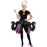 Womens Disney Ursula Inflatable Costume | Adult Little Mermaid Villain Tentacle Short Skirt and Shell Necklace