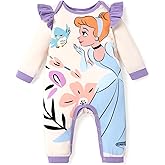 Disney Stitch Princess Cinderella Ariel Minnie Winnie Baby Girls Ruffle Long Sleeve Romper Bodysuit for Newborn to Toddler