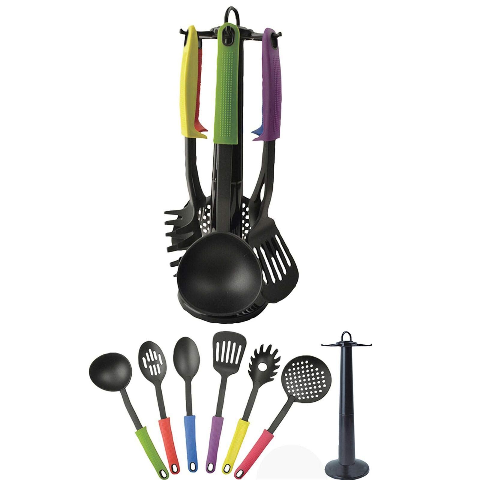 7pc Kitchen Utensils with Stand Nylon Cooking Non Stick Set Spoon Turner Gadget