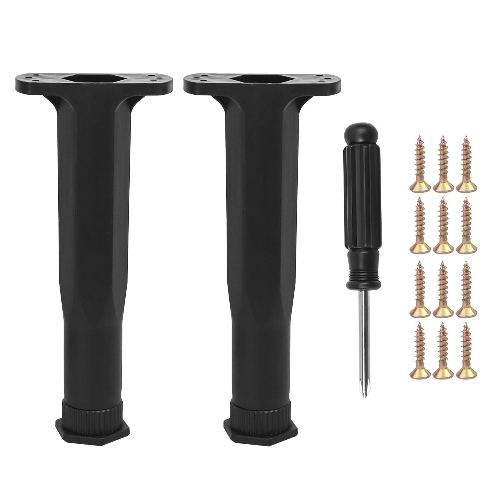 Adjustable Bed Support Legs, Heavy Duty Center Frame Middle Reinforce Hexagonal Shape Bottom Extendable Slat Support for Cabinet Frame Replacement Parts 21-37.5CM Black 2 Pcs — image 1