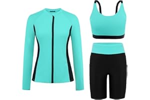 Arolina Womens Rash Guard Long Sleeve Swim Shirts Swimsuit 2025 Bathing Suit with Womens Swim Shorts & Two Pockets