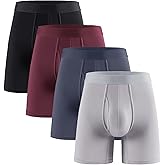 CAIMOREE 4 Pack Men's Boxer Briefs with Fly Moisture, Breathable Underwear with No Ride-Up Legs & Wide Elastic Waistband