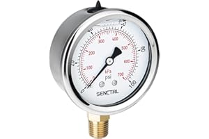 SENCTRL 100 Psi Lead-Free Glycerin Liquid Filled Low Pressure Gauge, 2.5" Dial Size, 1/4" NPT Lower Mount, Stainless Steel Case, for Home Potable Water Pump, Air, Well, RV Hose, Pressure Test