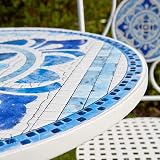 Home Source Fenton Mosaic Patio Table and 2 Folding Chairs Set White view 6