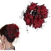 iRIIRIO 1pc Large Floral Bow Hair Claw Clips with Beads Tassels Red Flower Hair Claw Clip Hair Jaw Clip Hair Accessories for Women Girls Wedding Party Daily Wearing