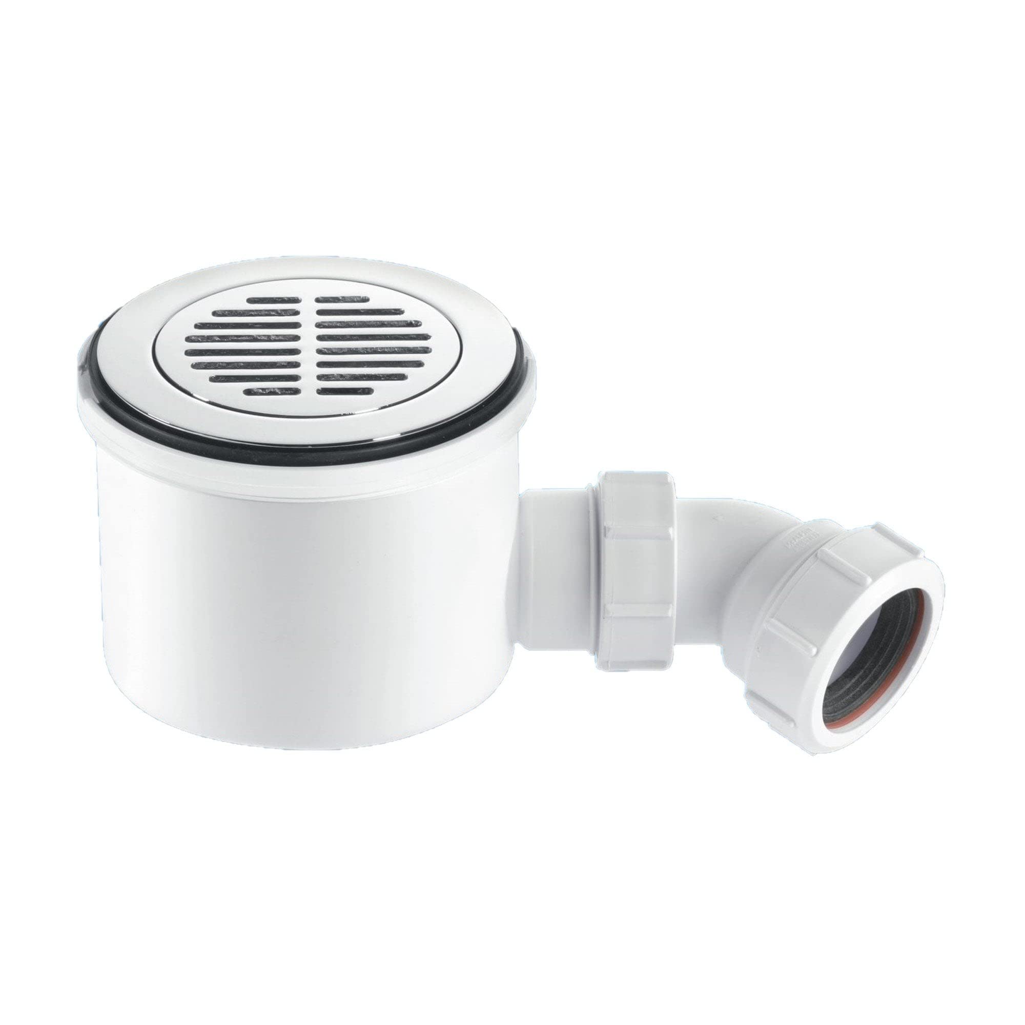 McAlpine ST90CPB-S-HP2 CP BRASS Grid Flange 90mm High Flow Shower Trap Waste, Chrome/White