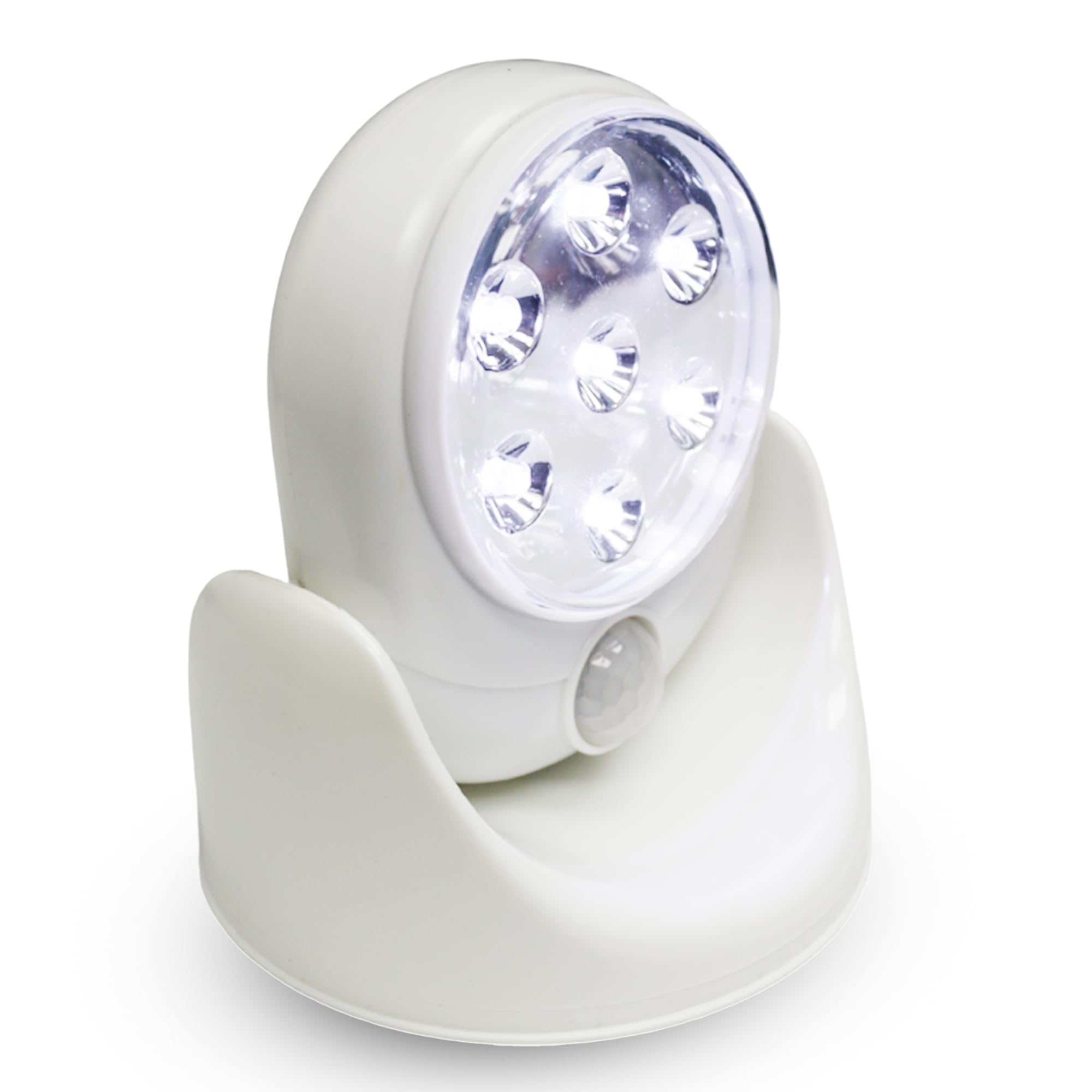 Trimming Shop 7 LED Motion Sensor Light - Battery Operated, Indoor Outdoor Use, Adjustable Head, Auto Night Detection, ABS Body for Wall, Garden, Porch, Shed, Stairs Lighting (White - 1 Pack)