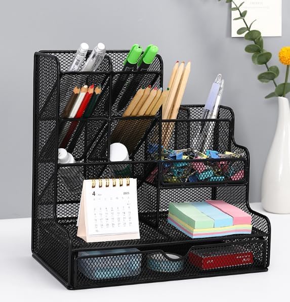 Suporte de Caneta de Malha, Organizador de Lápis Multifuncional com Gaveta, Organizador de Mesa de Malha, Suporte de Lápis Para Mesa, Organizadores de Mesa E AcessóRios