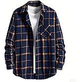 NUOREEL Men's Regular Fit Long Sleeve Plaid Flannel Shirt, Button Down Shirts Casual Shirts
