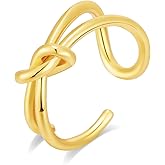 SHANTYSON Dainty Love Knot Ring for Women 14K Gold Plated Adjustable Open Simple Ribbon Ring Stackable Statement Ring Christian Jewelry Gifts