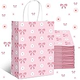 Kolldenn 16 Pcs Coquette Daisy Bow Paper Gift Bags Women Valentine Galentine Birthday Favor Goodie Candy Bags with Handles for Bridal Engagement Baby Shower Party Supplies