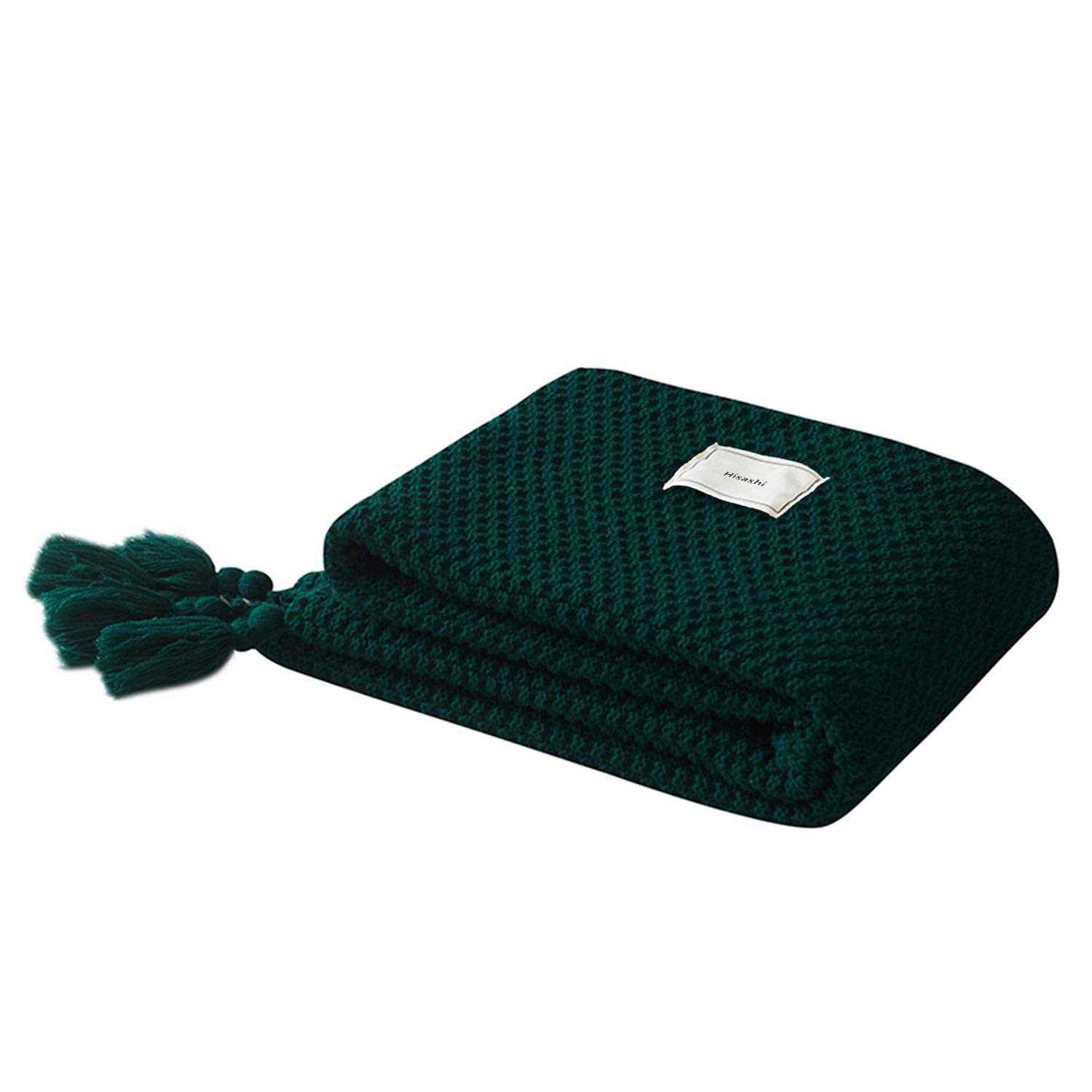 AUSTINCIAGA Knitted Blanket Sofa Throw Blanket Table Runner Nordic Bed Blanket Soft Warm with Fringe Handmade for Beach Picnic All Seasons (Dark Green, 100 x 150 cm)