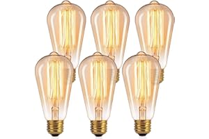 Vintage Edison Light Bulbs 6 Pack, 60W Incandescent Bulbs with E26 Base, Dimmable Antique Filament Bulbs, 280 Lumens Amber Wa