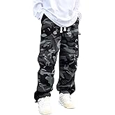 WDIRARA Men's Camo Print Drawstring Flap Pocket Side High Waist Cargo Pants
