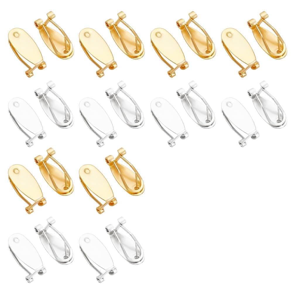 INFUNLY 32PCS Earring Post Clips Fingernail Earring Posts Back Brass+Silver Stud Earring Blank with Flat Pad Posts Findings Flatback Stopper for DIY Jewelry Earring Making Pierced Jewelry Finding