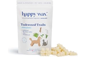 Happy Wax Teakwood Trails Wax Melts for Pet Owners – Odor Eliminating, Calming, Pet-Safe, Non-Toxic, Dye-Free, Perfect for Us