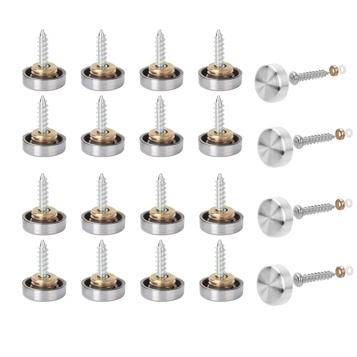 JZK 20 x Stainless steel mirror screws cap nail 10mm decorative caps cover nails with washers advertising screws for mirror tables bath plates wardrobes glass signs