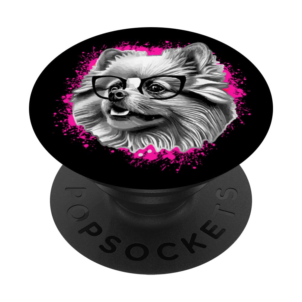 Cute Pomeranian Dog Wearing Nerd Glasses Funny Gray Pop Art PopSockets Swappable PopGrip
