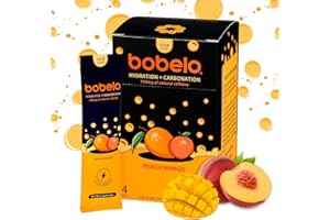 Bobelo Natural Energy Drink Powder, Peach Mango, 14 Pack, Sugar Free Self Carbonating Electrolytes Powder Packets w/ 100mg Guarana Caffeine, Water Enhancer Drink Mix, Low Calorie, Keto Friendly