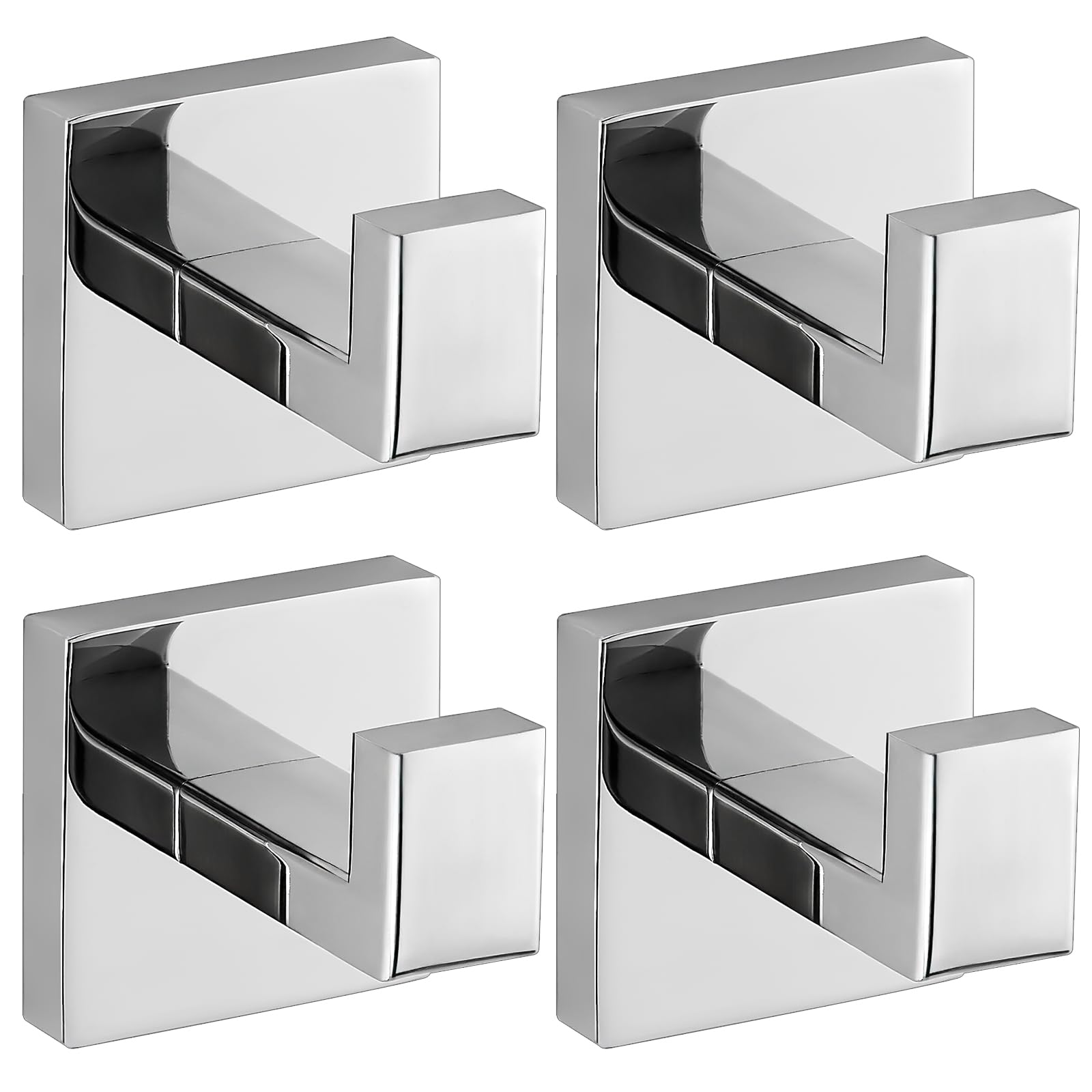 Photo 1 of warlve Chrome Polished Towel Hooks for Bathrooms, Heavy Duty Wall Mounted Stainless Steel Modern Hook, 4 Pack – Ideal for Hanging Towels, Robes, Coats, in Kitchen, Bedroom, Bathroom, or Hotel