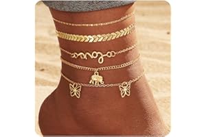KISS WIFE Gold Anklets for Women, 14k Gold Plated Layered Cuban Figaro Link Chain Ankle Bracelets Set, Dainty Waterproof Summer Beach Foot Jewelry, Gift for Women Teen Girls