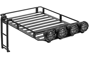 INJORA Roof Rack Luggage Carrier with LED Spotlights and Ladder Accessory for TRX4M Bronco Defender 1/18 RC Crawler Car Upgrade