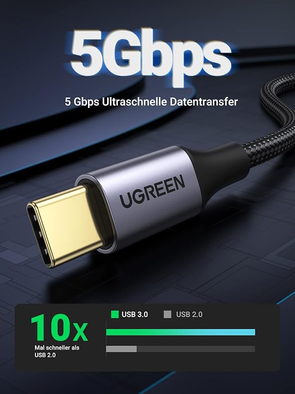 USB C Ladekabel QC 3.0 USB C Kabel USB 3.0 5Gbps Nylon