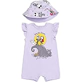 Disney Minnie Mouse Winnie the Pooh Nightmare Before Christmas Baby Girls Snap Romper and Bucket Sun Hat Newborn to Infant