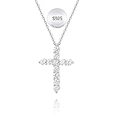 Juvux Cross Necklaces for Women 925 Sterling Silver 18K Gold Plated Cubic Zirconia Cross Pendant Necklace Simple Jesus Cross Necklace Cute Simulated Diamond Jewelry Religious Minimalist Gift