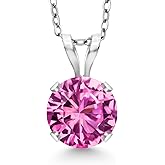 Gem Stone King 14K White Gold Pink Created Sapphire Pendant Necklace for Women | 1.00 Cttw | Gemstone September Birthstone | Round 6MM | With 18 Inch Silver Chain