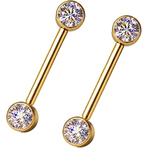 TKWXE Titanium Nipple Rings Internal Nipple Piercing 14 Gauge Gold/Silver | 14mm Surgical Steel Nipple Barbell for Women and