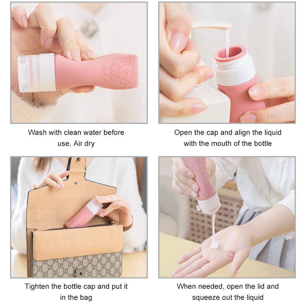 7 Pack Portable Travel Bottles Set,Refillable Cosmetic Containers Travel Containers,Leakproof Silicone Refillable,Squeezable Travel Containers for Cosmetic Shampoo Lotion Soap (2.4oz)