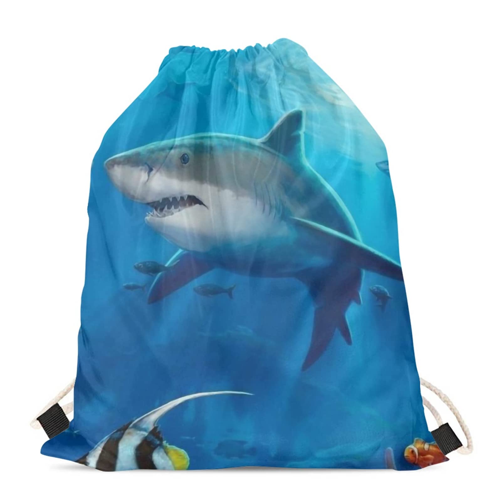 BYCHECAR Shark Drawstring Bag for Boys Small String Backpack Kids Gym Sack Cinch Bags Girls Pe Swim School Travel Pouch Men Women Outdoor Sport Storage Sackpack