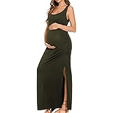 Smallshow Women's Split Long Maternity Dress Sleeveness Ruched Pregnancy Clothes