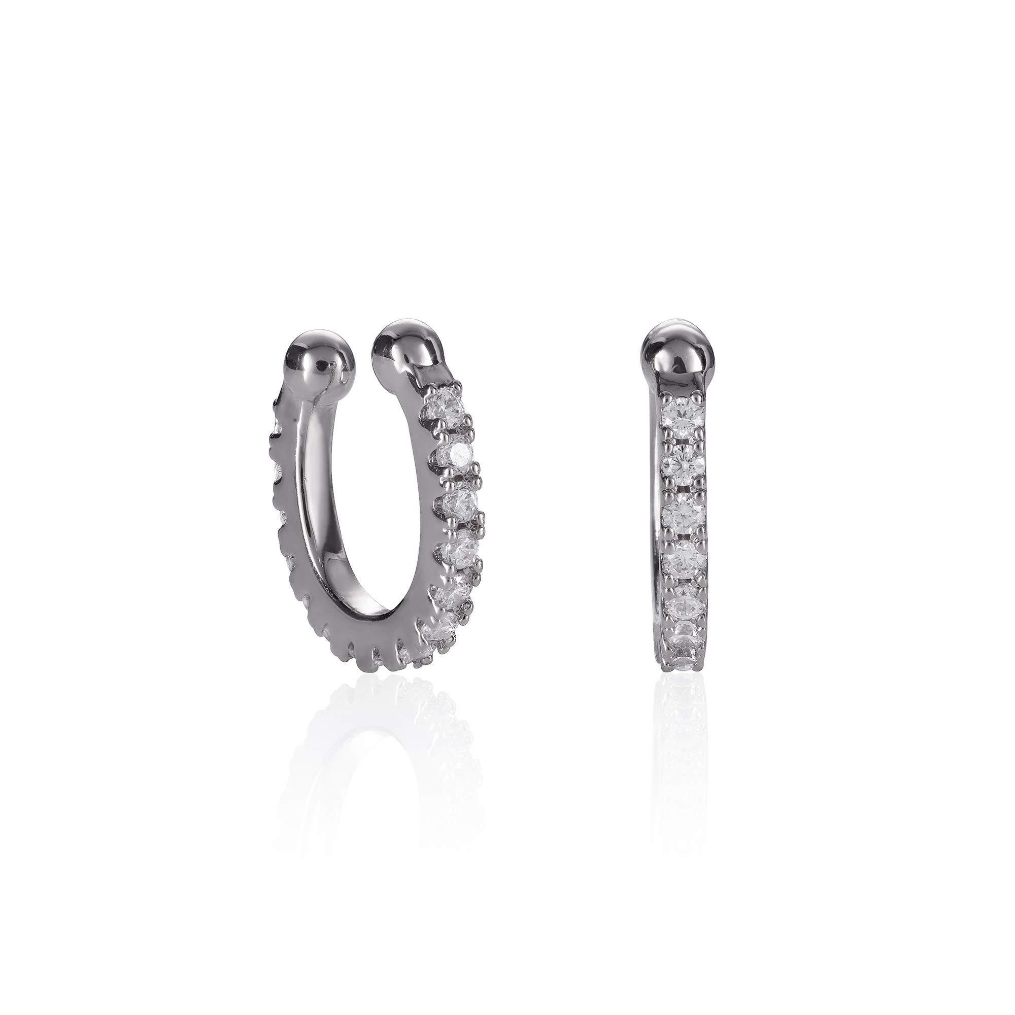 namana Silver Ear Cuff Earrings for Women, Silver Ear Cuffs with Cubic Zirconia Gemstones, Pair of Silver Ear Cuff Earrings No Piercing, Simple Ear Cuffs for Women for Non Pierced Ears