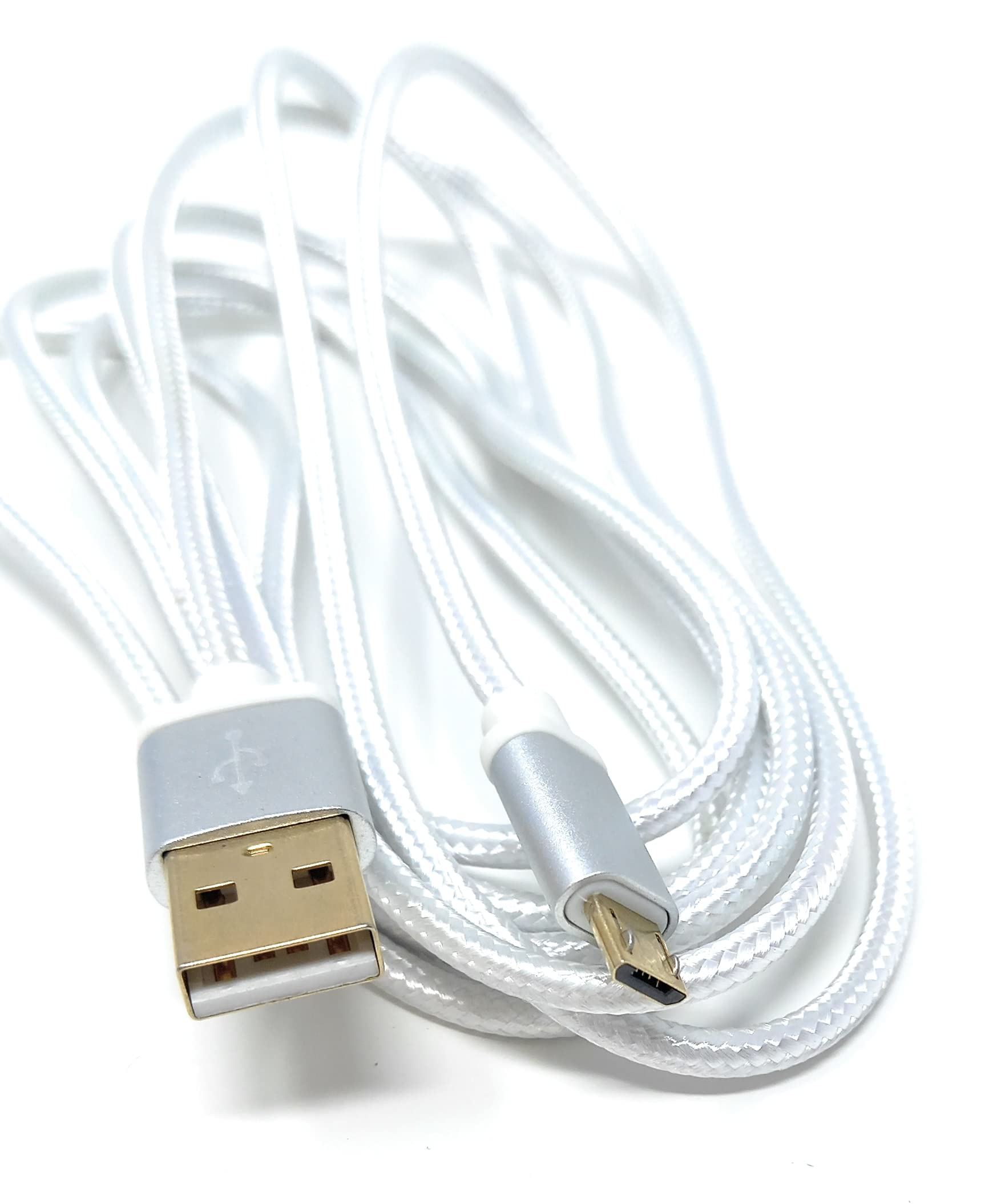DRUT 2m, Micro USB to USB 2.0 Fast Charger Braided Cable 24AWG, A-Male to Micro B Gold Connectors Lead (6.5ft, Silver)