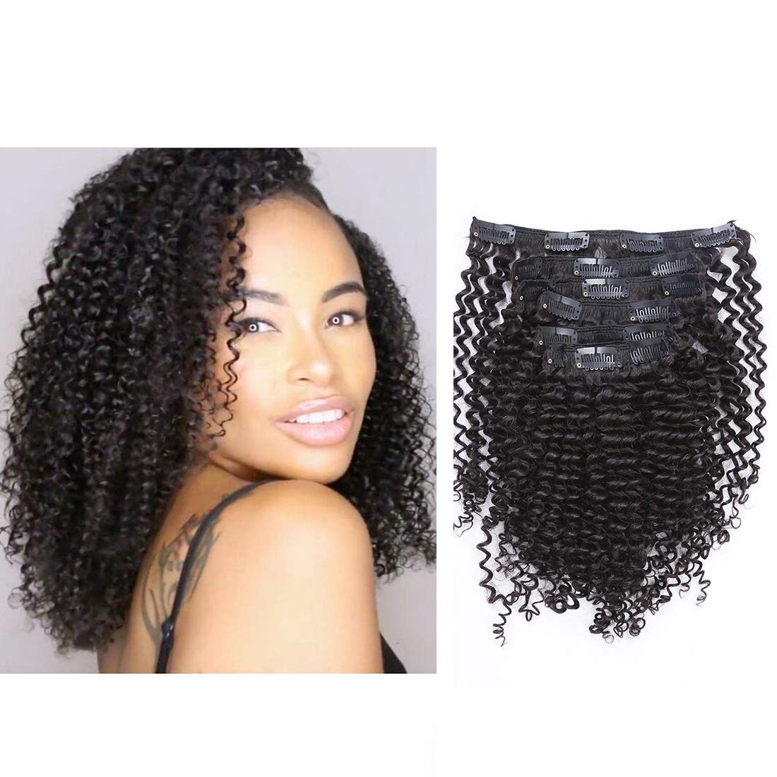 Anrosa Afro Kinky Clip in Human Hair 1B Natural Black Clip